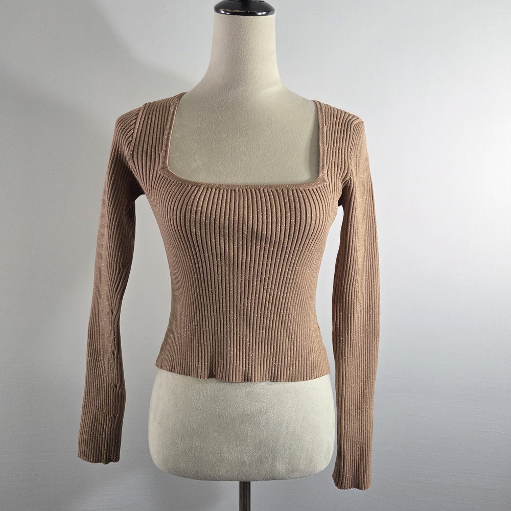 Forever 21 Tan ribbed stretch long-sleeved shirt